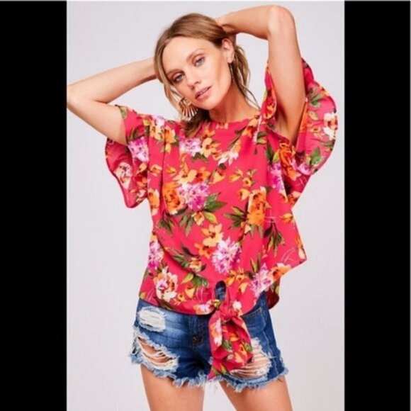 A Girl Thing Tops - Fuchsia Floral Top NWT